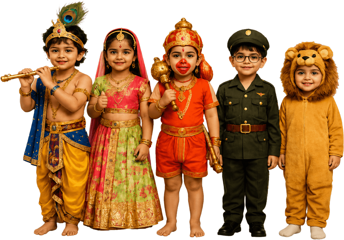 Veshbhusha kids costumed characters collage
